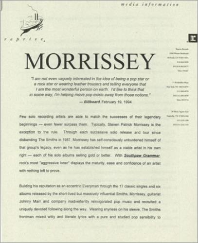 Morrissey Southpaw Grammar US Promo media press pack (60349)